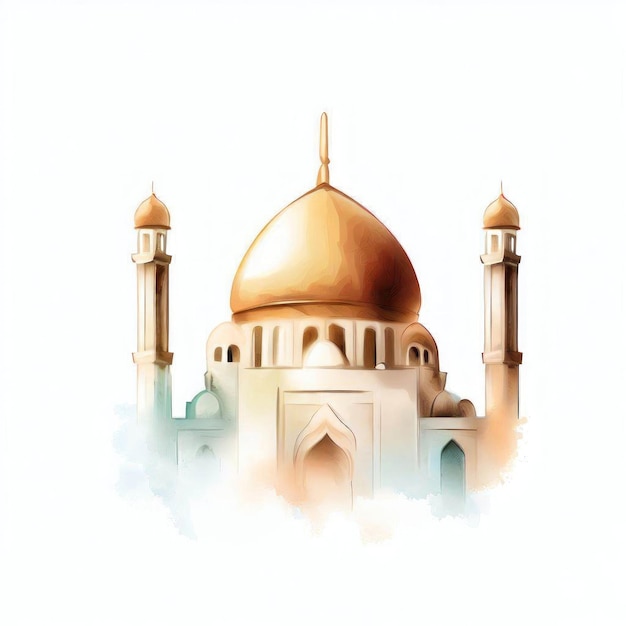 Mosque Watercolor Illustration Generative AI