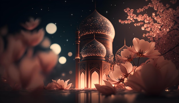 Mosque with beautiful floral background