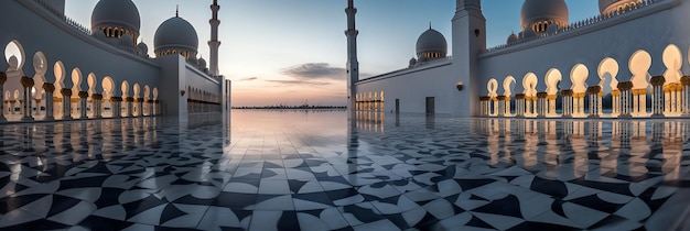 A mosque with a beautiful view of the sunset