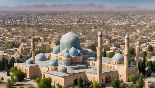 Photo a mosque with a blue dome and a blue dome