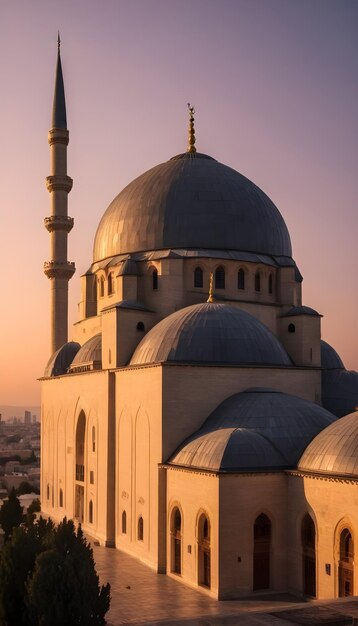 Foto una moschea con una cupola blu e una moschea sullo sfondo