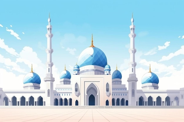 a mosque with a blue dome on the top vector art illustration