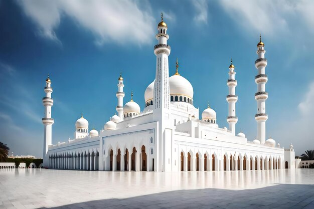 A mosque with a blue sky and clouds