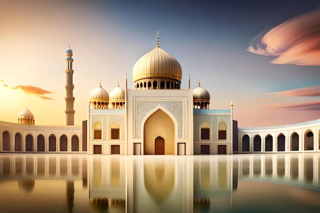 A mosque with a cloudy sky in the background