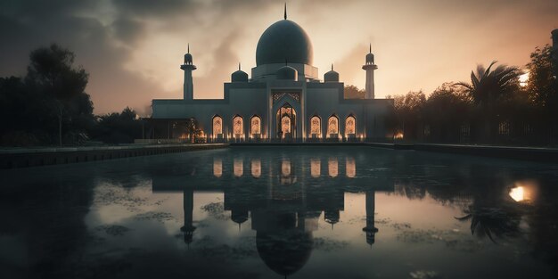 A mosque with a cloudy sky in the background