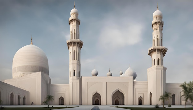 a mosque with a cloudy sky in the background