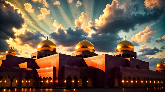 A mosque with a cloudy sky behind it