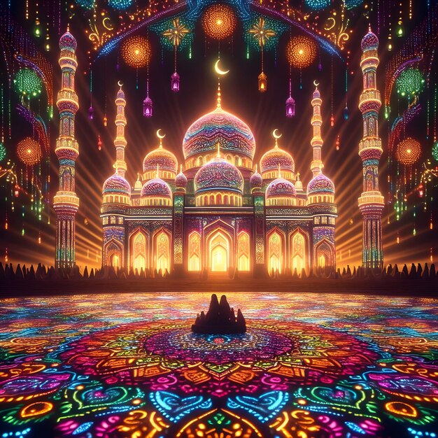 Photo a mosque with a colorful design on the bottom