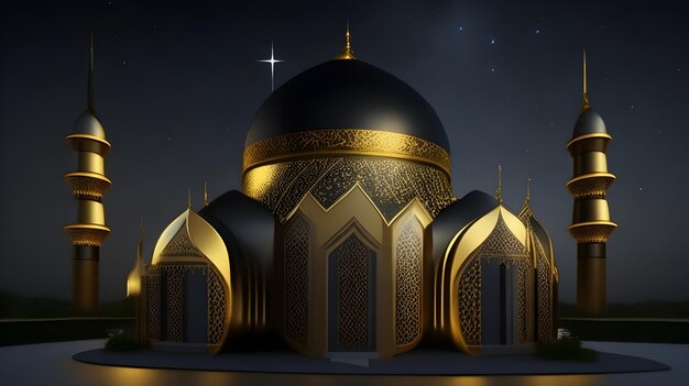 a mosque with a gold design on the top of it