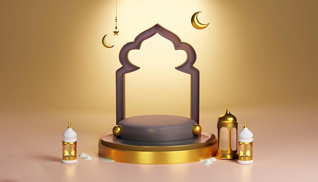 Photo a mosque with a golden base and a moon on the top.