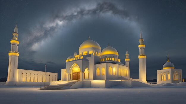 a mosque with a light on the top of it