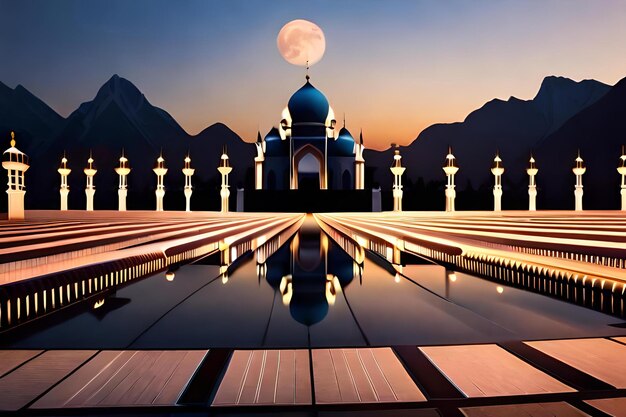 Photo a mosque with a moon in the background