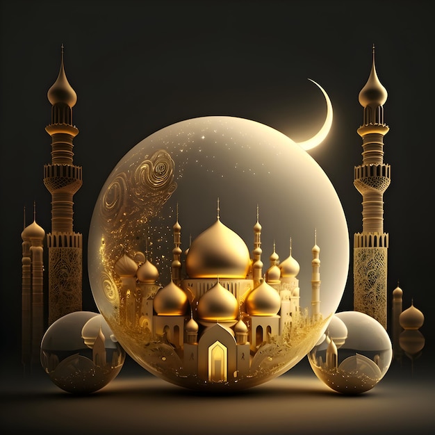 Mosque with a moon Islamic background