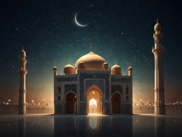 a mosque with a moon and a moon in the background