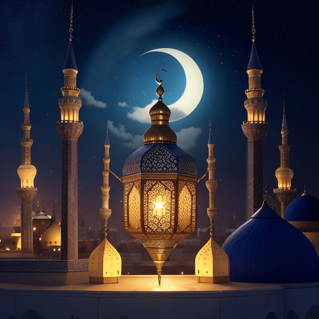 a mosque with a moon and a moon in the background