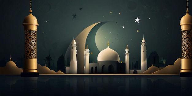 a mosque with a moon and stars on the top