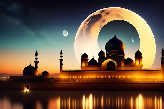 A mosque with a moon and stars