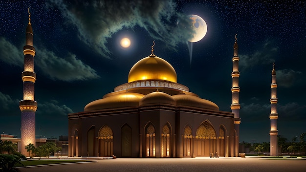 A mosque with a moon and stars