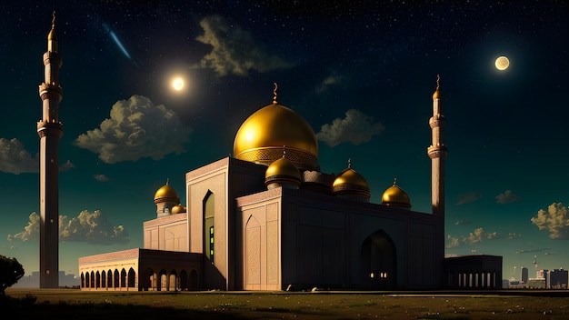 A mosque with a moon and stars