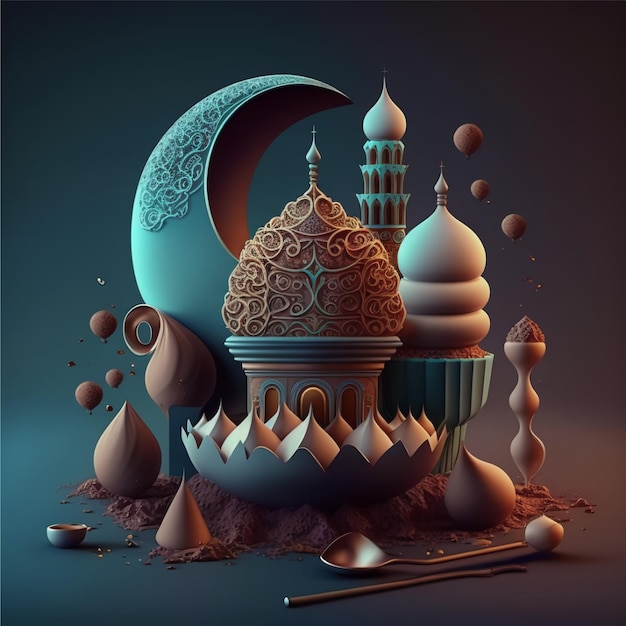 Photo a mosque with a moon