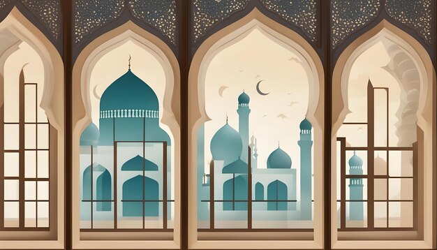 Photo a mosque with a mosque and a mosque in the background vector art illustration