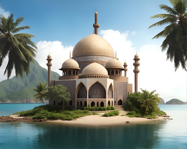 Mosque with nature landscape