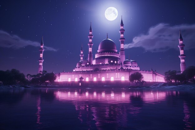 Photo a mosque with a purple light in the background