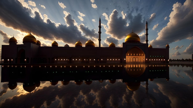 A mosque with the sky behind it