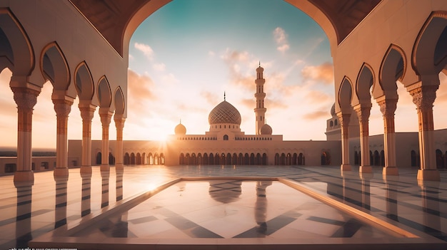夕日を背景にしたモスク