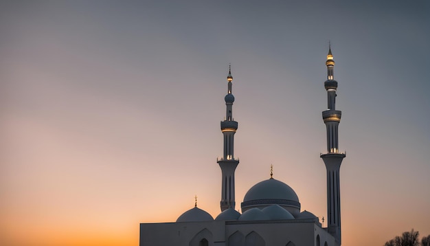 a mosque with a sunset behind it