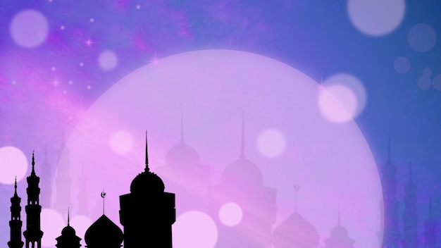 Photo mosques dome shadow on twilight sky night dark purple pink blue on moon