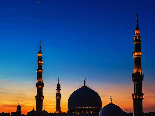 The Mosques Islamic Architecture and the Gorgeous View were created by AI