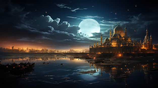 Mosques Moon and Doves Symbolic Beauty and Peaceful Imagery