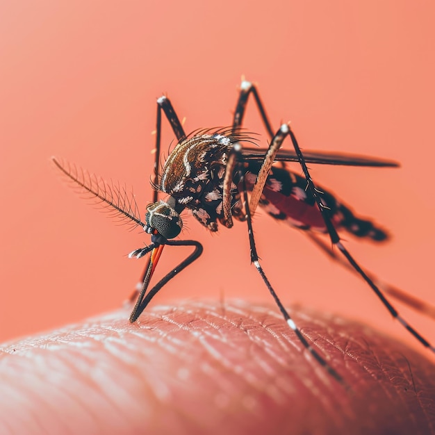 Photo mosquito feeding on human arm