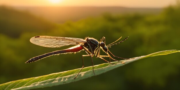 mosquito on green leaf