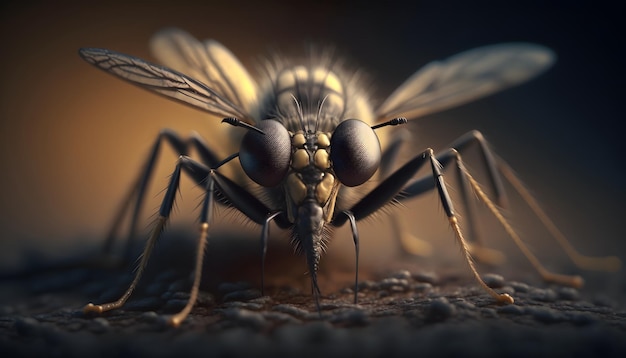 Комари на человеческой коже при заходе солнца Комари тигра Aedes albopictus