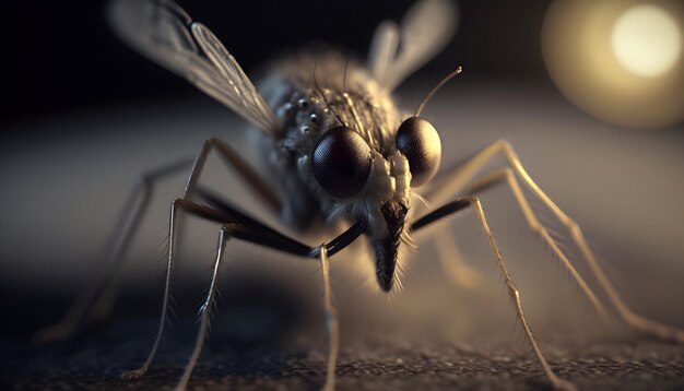 太陽が沈むときの人間の皮膚の上の蚊 虎の蚊 Aedes albopictus