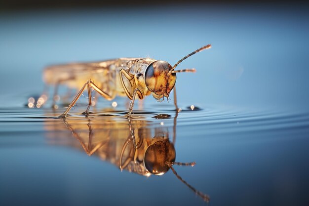 mosquito larva close up in nature in summer