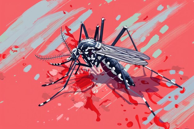 Photo a mosquito perched on a bright red surface suitable for insect control advertising