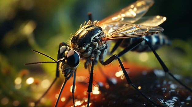 Mosquito on a puddle close up