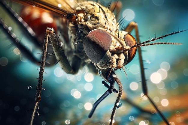 Mosquito on a wet surface closeup picture