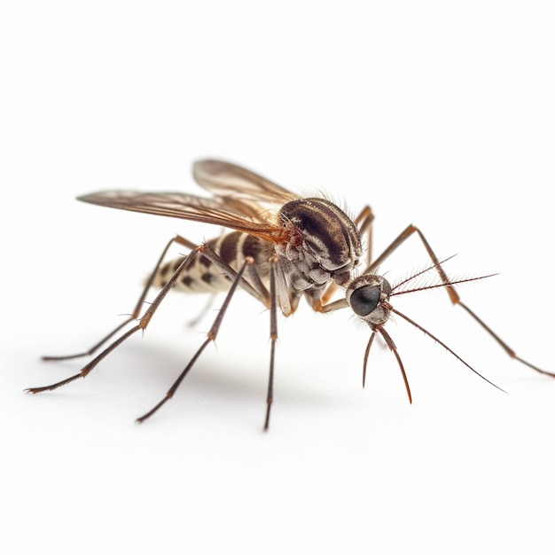 Photo a mosquito with a white background and a black and white wing.