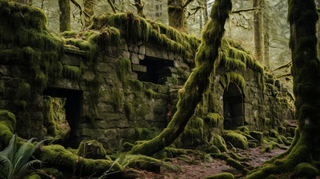 Photo moss covered building in the middle of a forest