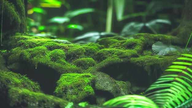 A moss covered rock in the jungle