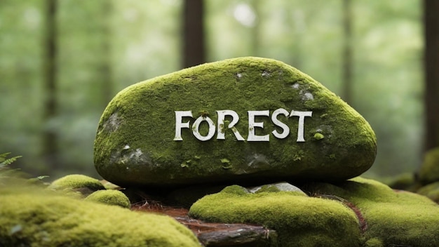 Photo moss covered rock with text forest