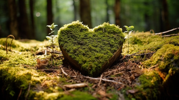 Moss on the heart in the forest Generative AI