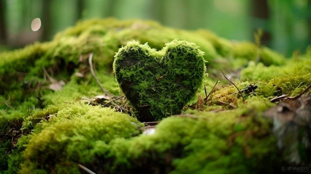 Moss on a heart in the forest Generative AI