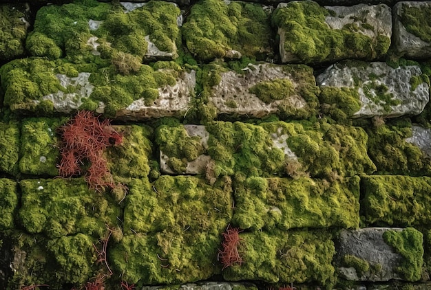 Moss and stones on a wall