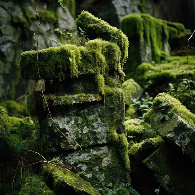 Photo mosscovered castle stones