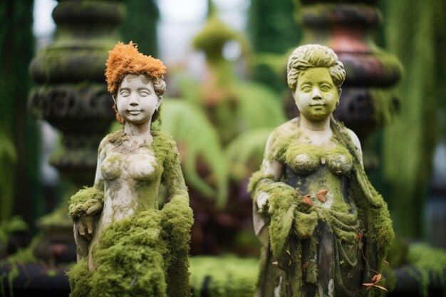 Foto statue coperte di muschio nel giardino dei palazzi